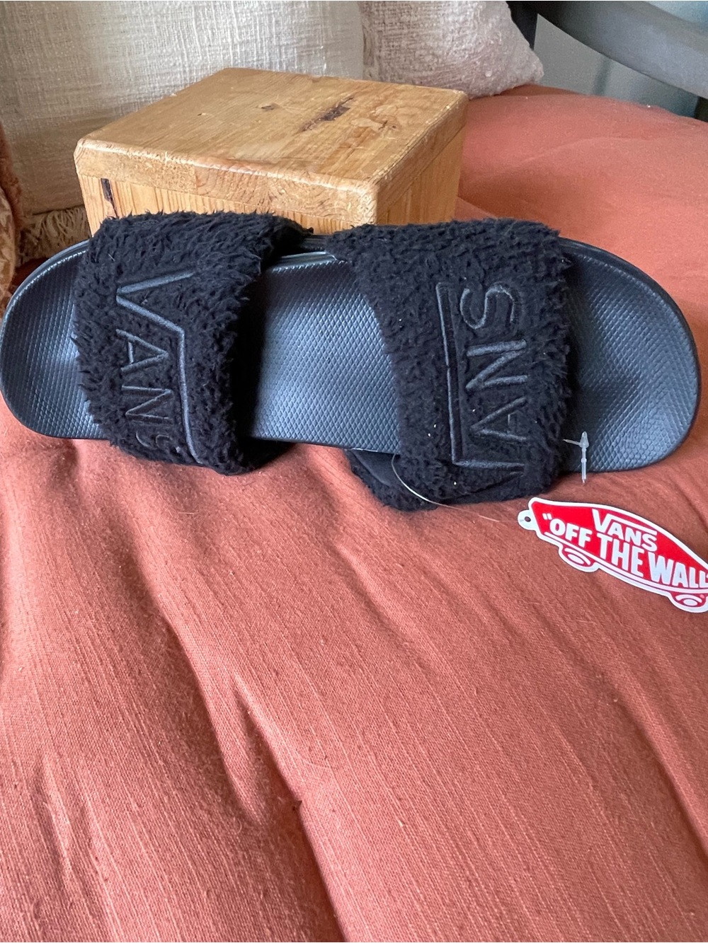 Vans Black Fuzzy Slide Sandals - Picture 2 of 5